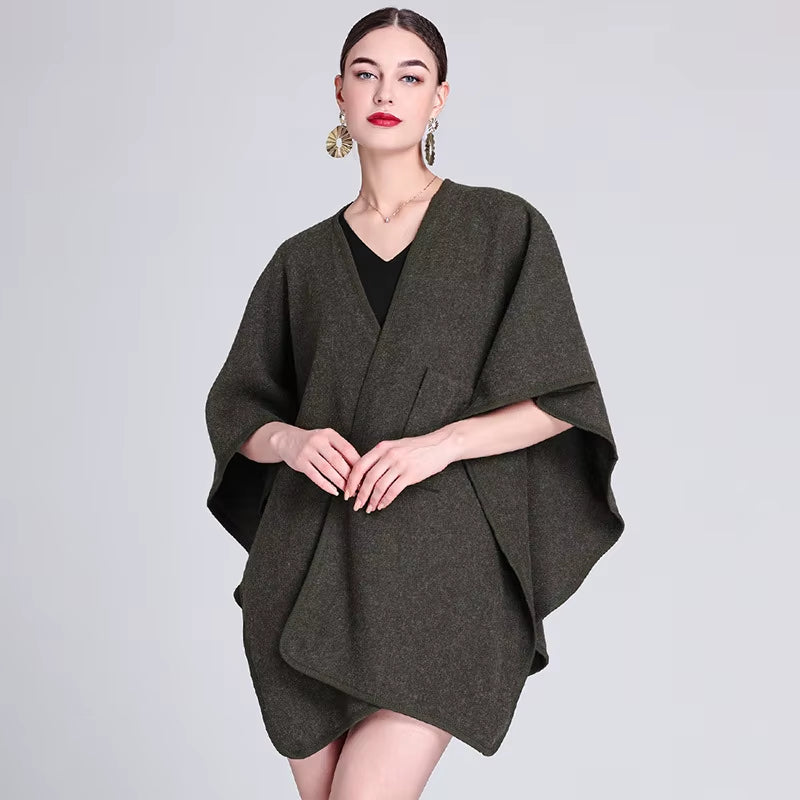 17 Colors New in 2025 Women'S Autumn Winter Shawl Outerwear Batwing Sleeve Knitted Cape Cardigan Female Loose Ponchos Coats