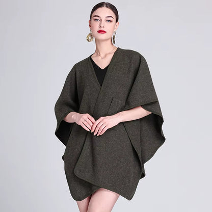 17 Colors New in 2025 Women'S Autumn Winter Shawl Outerwear Batwing Sleeve Knitted Cape Cardigan Female Loose Ponchos Coats