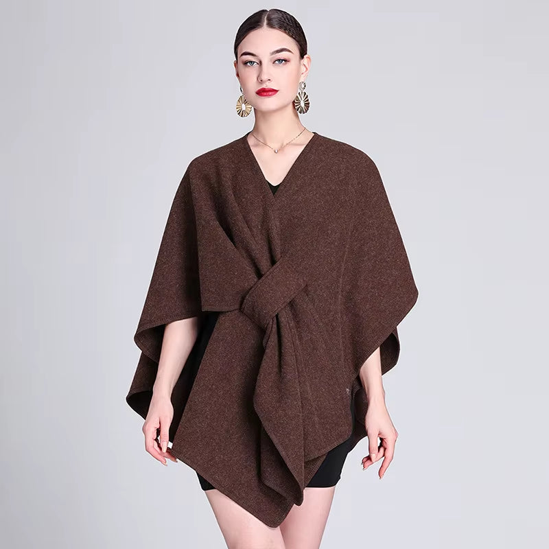 17 Colors New in 2025 Women'S Autumn Winter Shawl Outerwear Batwing Sleeve Knitted Cape Cardigan Female Loose Ponchos Coats