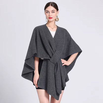 17 Colors New in 2025 Women'S Autumn Winter Shawl Outerwear Batwing Sleeve Knitted Cape Cardigan Female Loose Ponchos Coats