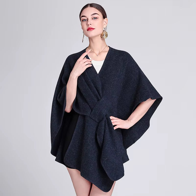 17 Colors New in 2025 Women'S Autumn Winter Shawl Outerwear Batwing Sleeve Knitted Cape Cardigan Female Loose Ponchos Coats